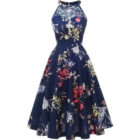 Women Wedding Dress Cocktail Halter Lace A-Line Party Short Vintage Homecoming - Picture 7 of 7